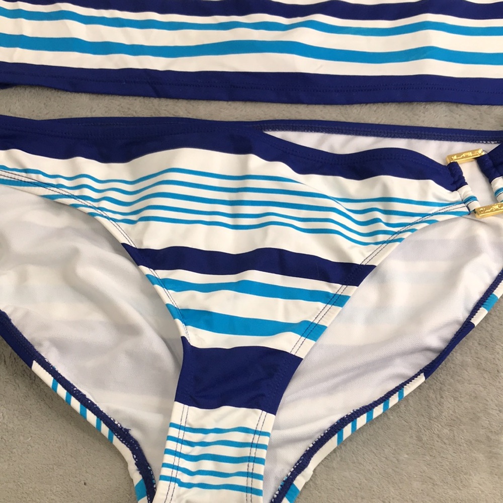 Lauren Ralph Lauren Blue Striped Halter Tankini 2 Piece Set 14/16 New - Picture 4 of 12